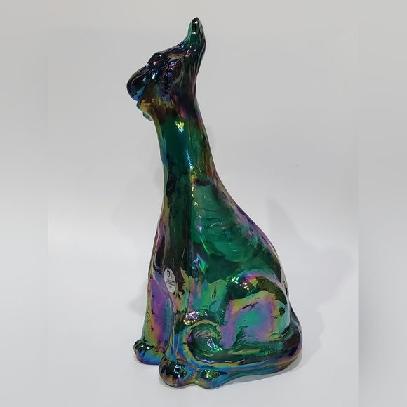 Fenton 11" Winking Alley Cat Emerald Forest Green Iridescent Art Glass Sculpture - Picture 6 of 14